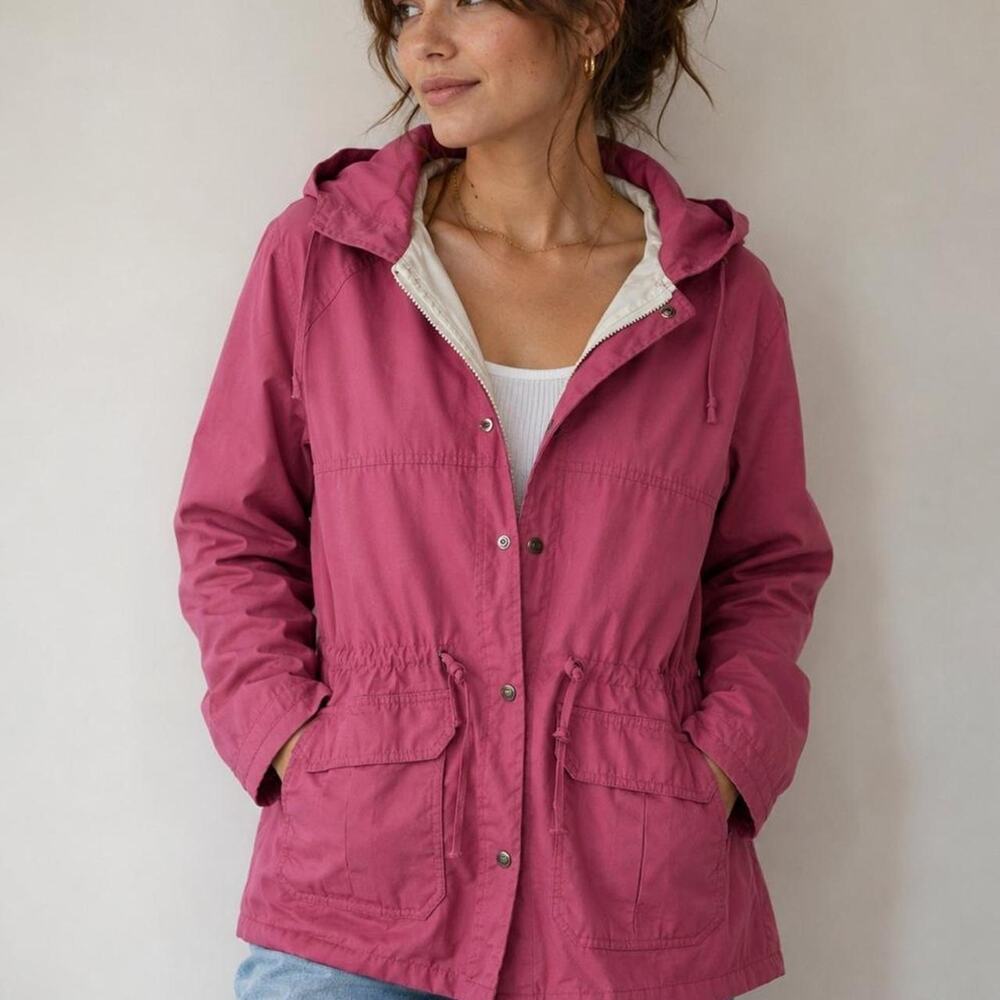 Vintage Woolrich Pink “ Strawberry‎ “ Hooded Rain Jacket Parka Utility  USA Made